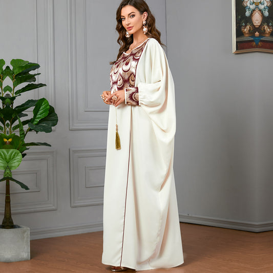 Women's Stylish Pendant Stitching Jacquard Batwing Sleeve Dress