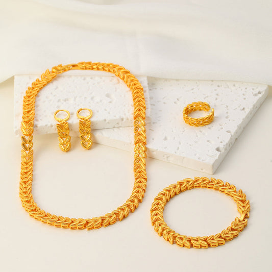 5pcs Retro Elegant 18k Gold Maple Leaf Women's Jewelry Set, Temperament Bridal Jewelry