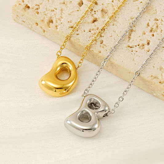 Women's Glossy Bubble Letter Necklace Gold Plated