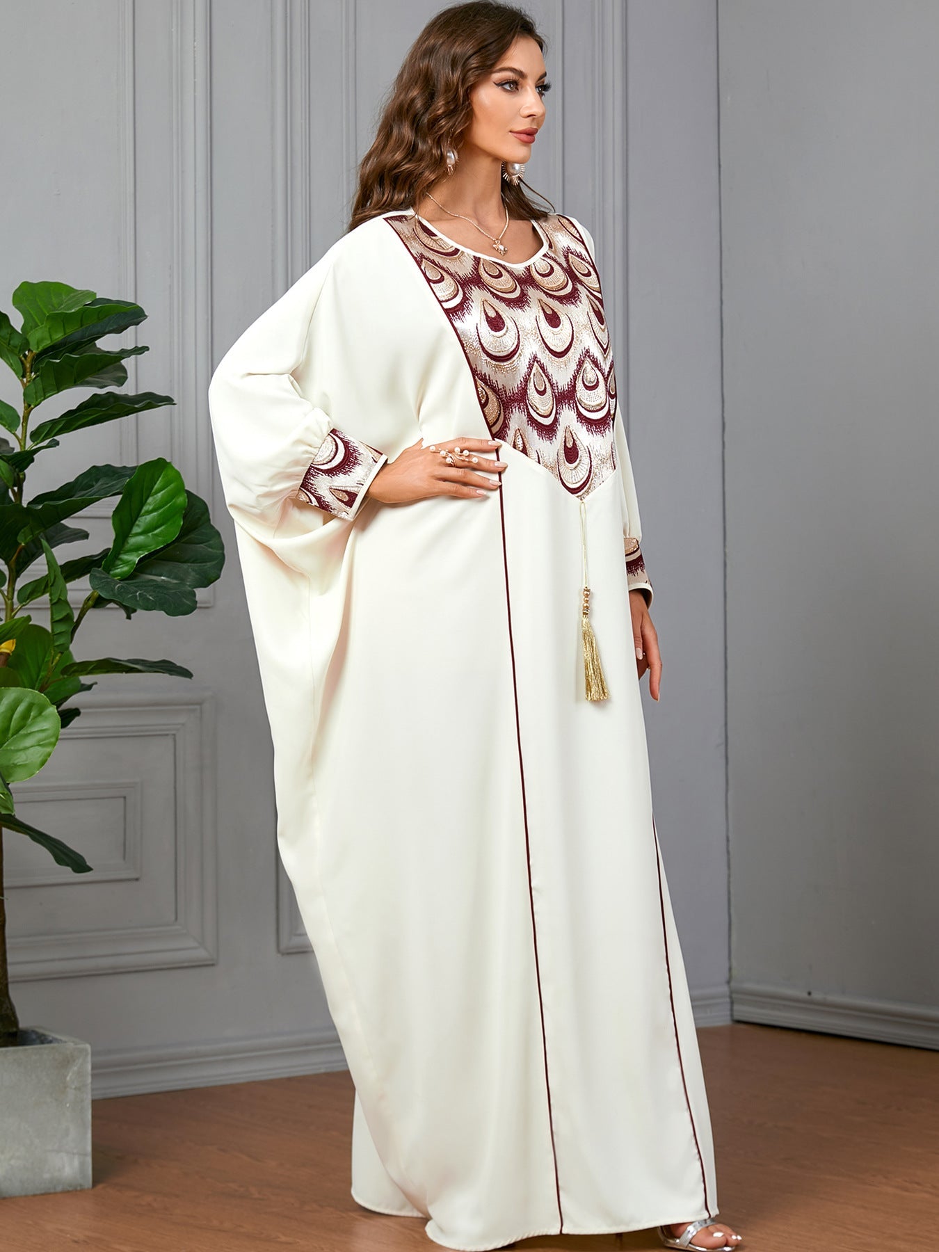 Women's Stylish Pendant Stitching Jacquard Batwing Sleeve Dress