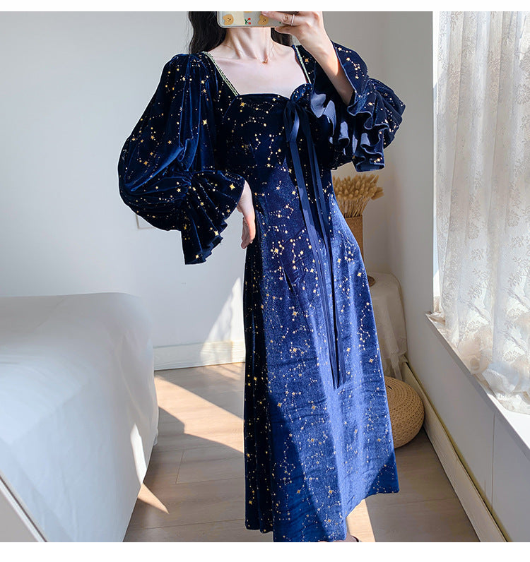 Court Retro Hot Gold Velvet Dress