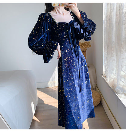 Court Retro Hot Gold Velvet Dress