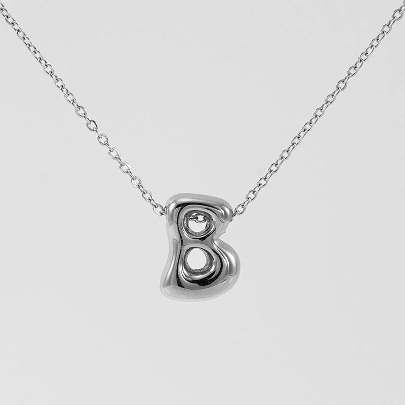 Women's Glossy Bubble Letter Necklace Gold Plated