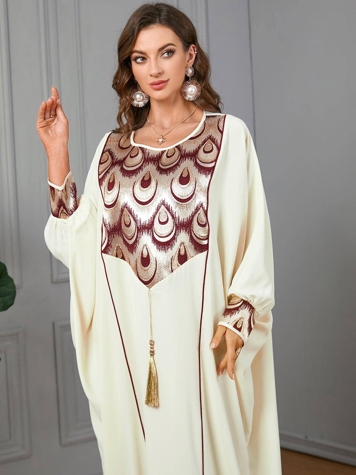 Women's Stylish Pendant Stitching Jacquard Batwing Sleeve Dress