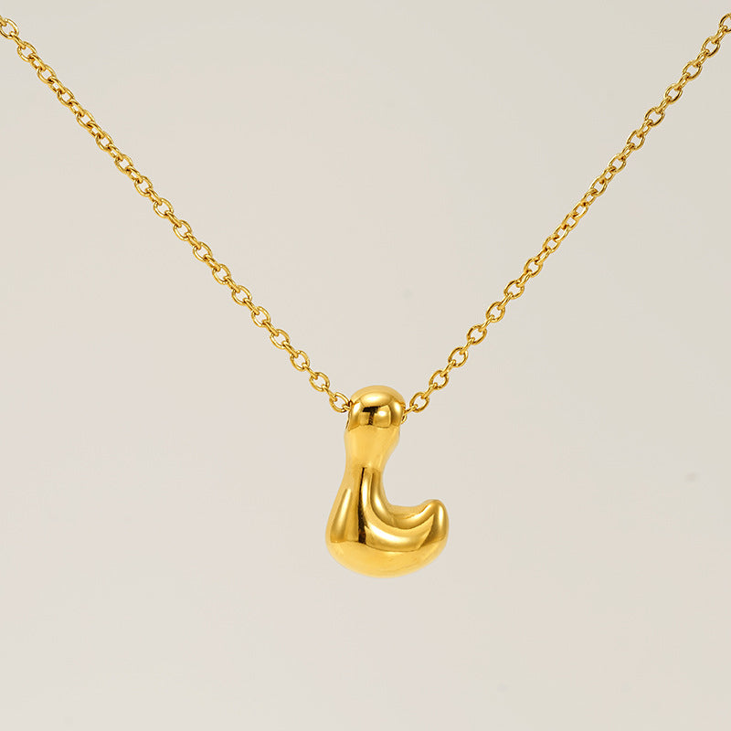 Women's Glossy Bubble Letter Necklace Gold Plated