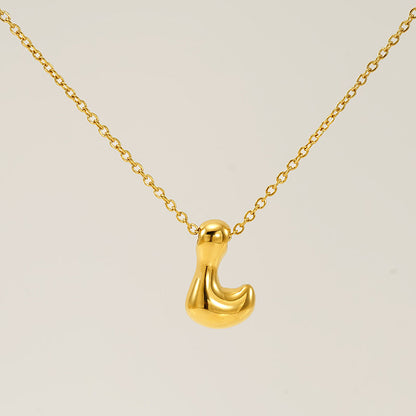 Women's Glossy Bubble Letter Necklace Gold Plated