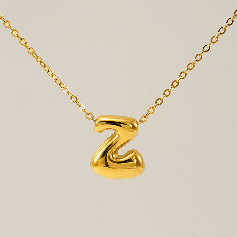 Women's Glossy Bubble Letter Necklace Gold Plated