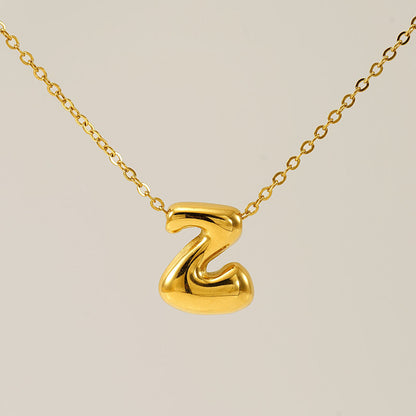 Women's Glossy Bubble Letter Necklace Gold Plated