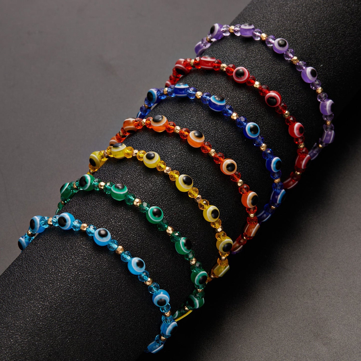 Rainbow Eye Crystal Bead Pull Adjustable Bracelet