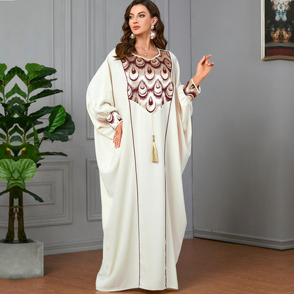 Women's Stylish Pendant Stitching Jacquard Batwing Sleeve Dress