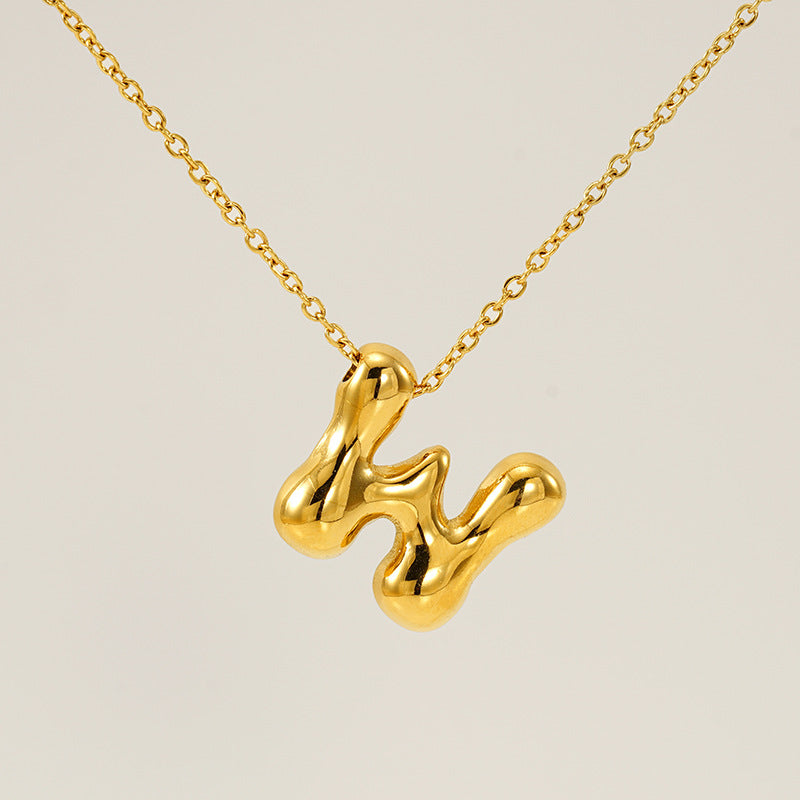Women's Glossy Bubble Letter Necklace Gold Plated