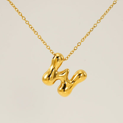 Women's Glossy Bubble Letter Necklace Gold Plated