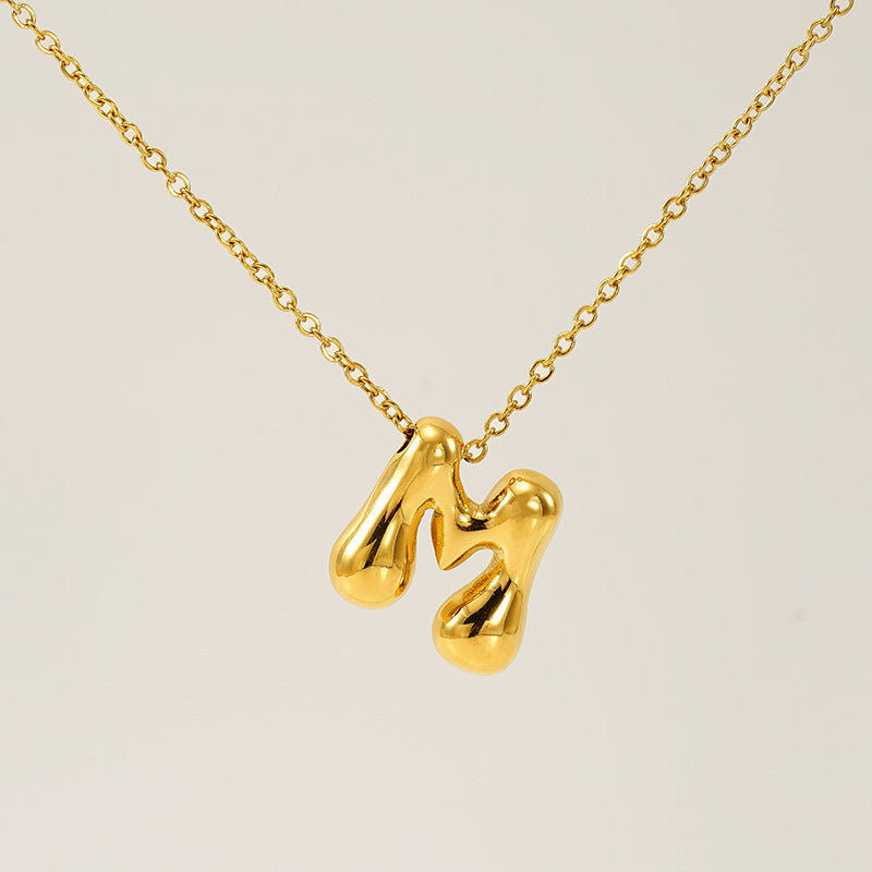 Women's Glossy Bubble Letter Necklace Gold Plated
