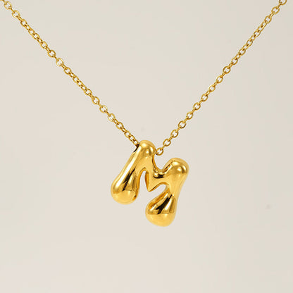 Women's Glossy Bubble Letter Necklace Gold Plated