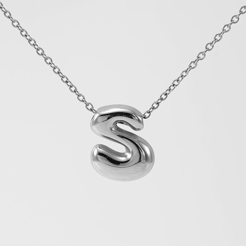 Women's Glossy Bubble Letter Necklace Gold Plated