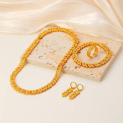 5pcs Retro Elegant 18k Gold Maple Leaf Women's Jewelry Set, Temperament Bridal Jewelry