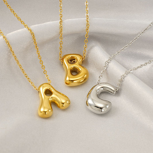 Women's Glossy Bubble Letter Necklace Gold Plated