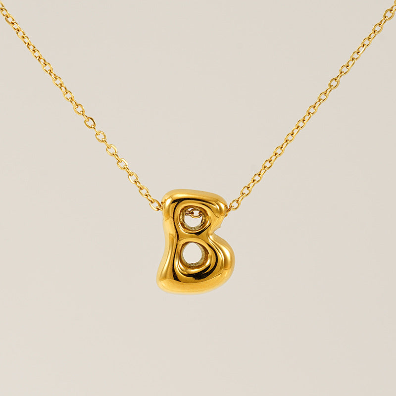 Women's Glossy Bubble Letter Necklace Gold Plated