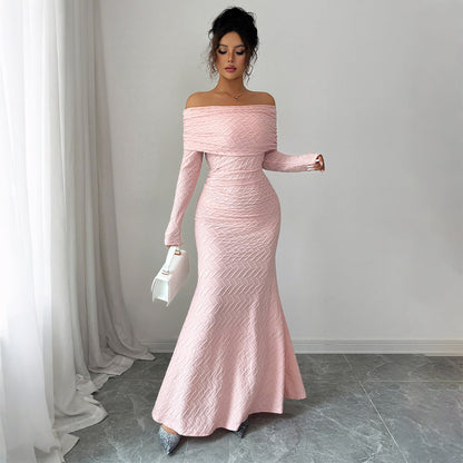 Elegant Simple Off-shoulder Long Sleeve Dress Women's Clothing
