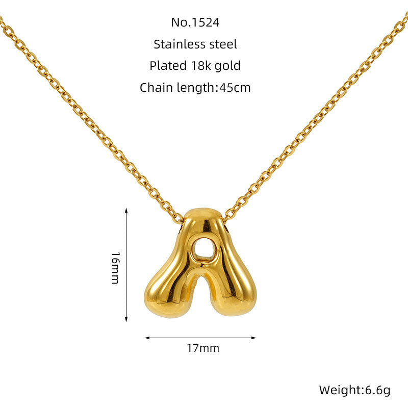 Women's Glossy Bubble Letter Necklace Gold Plated