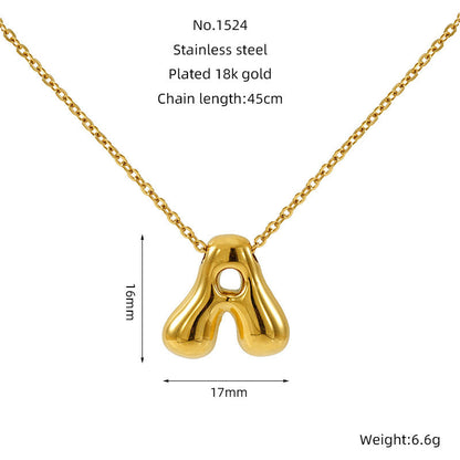Women's Glossy Bubble Letter Necklace Gold Plated