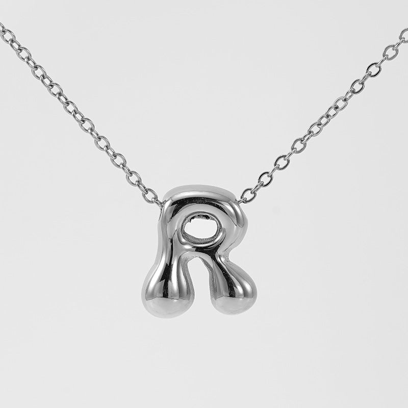 Women's Glossy Bubble Letter Necklace Gold Plated