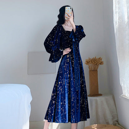Court Retro Hot Gold Velvet Dress