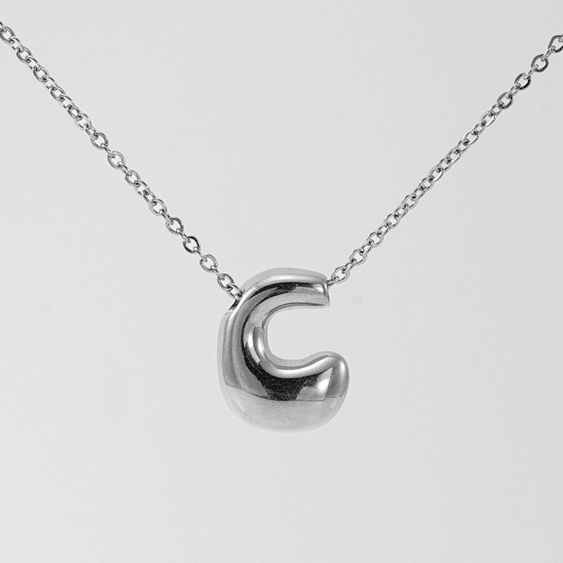 Women's Glossy Bubble Letter Necklace Gold Plated