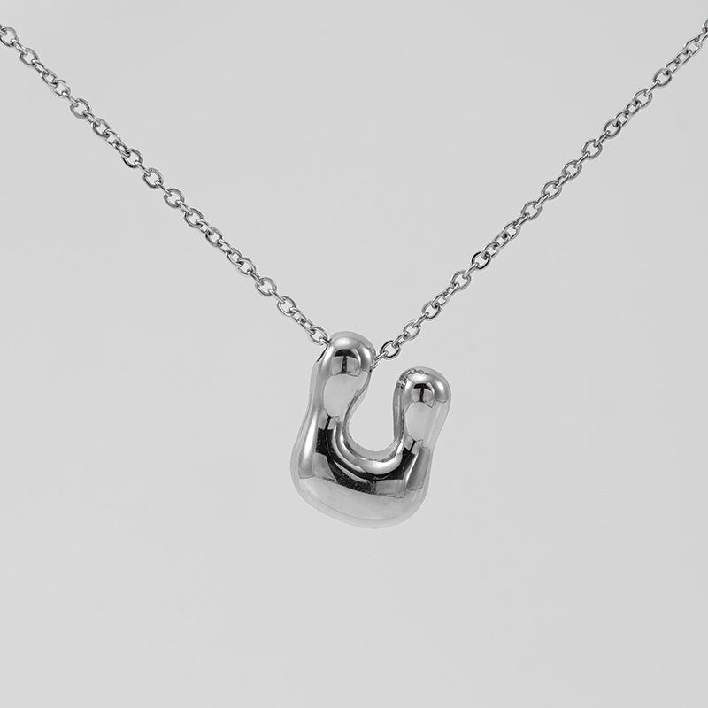 Women's Glossy Bubble Letter Necklace Gold Plated