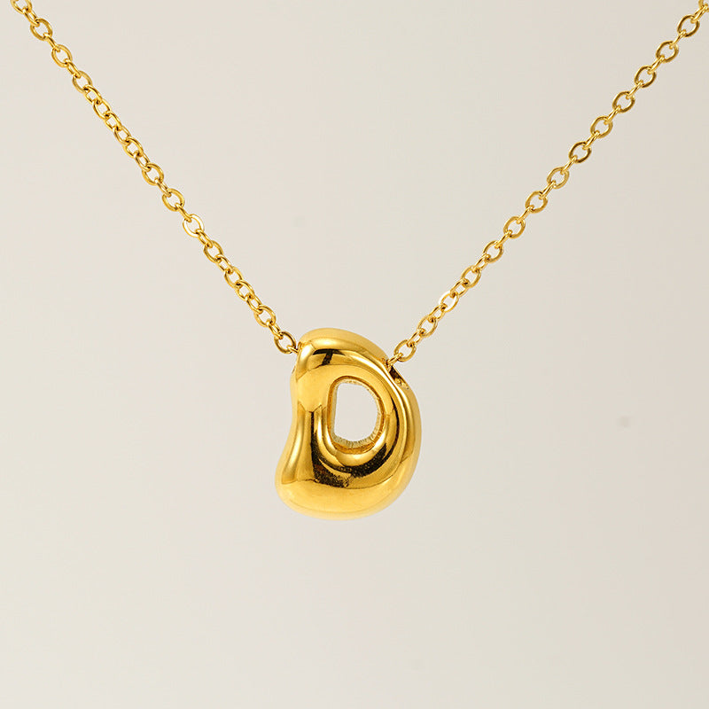 Women's Glossy Bubble Letter Necklace Gold Plated