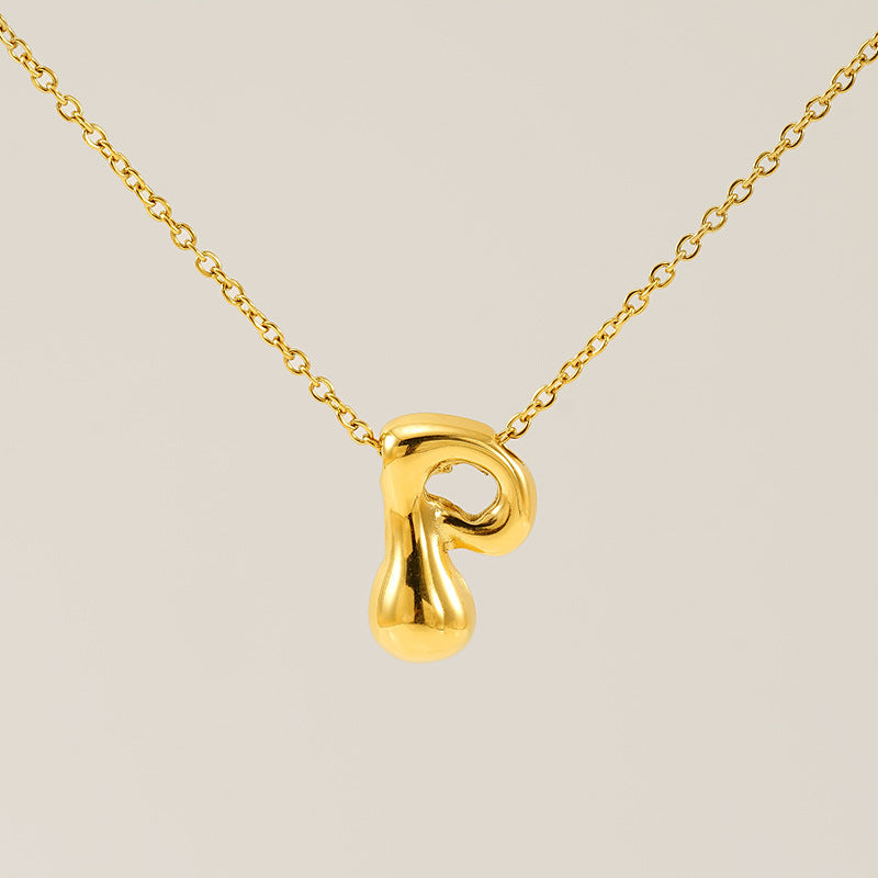 Women's Glossy Bubble Letter Necklace Gold Plated