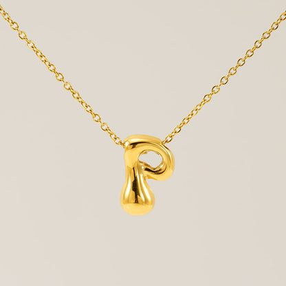 Women's Glossy Bubble Letter Necklace Gold Plated