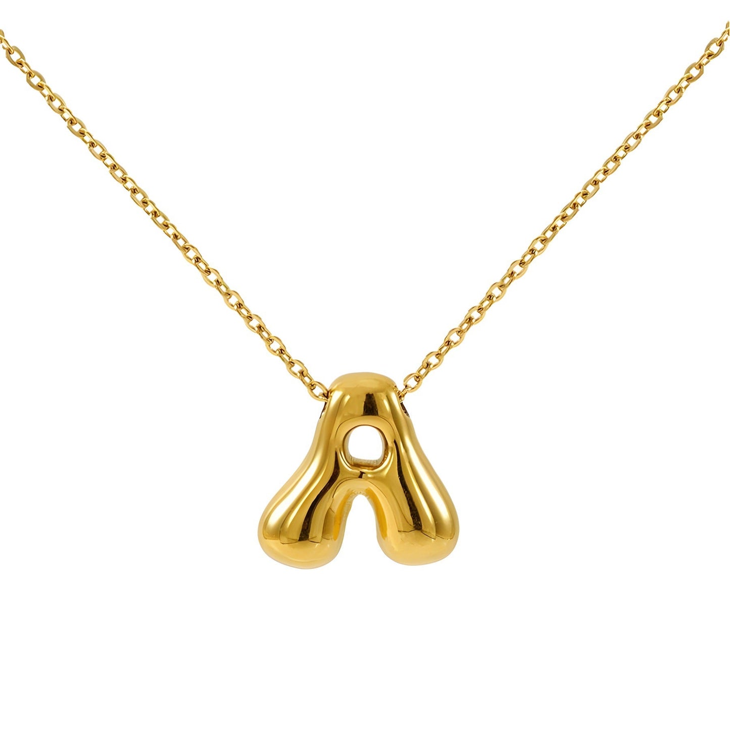 Women's Glossy Bubble Letter Necklace Gold Plated