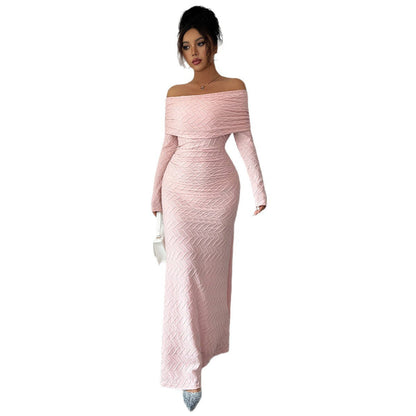 Elegant Simple Off-shoulder Long Sleeve Dress Women's Clothing
