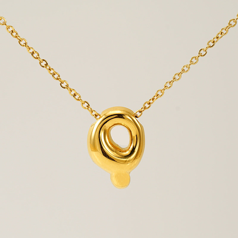 Women's Glossy Bubble Letter Necklace Gold Plated