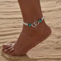 Fashion Vacation Style Alloy Double Heart Bead Turquoise Double Elastic Anklet