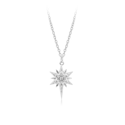 S925 Sterling Silver Inlaid Stone Eight-pointed Stars Pendant Necklace