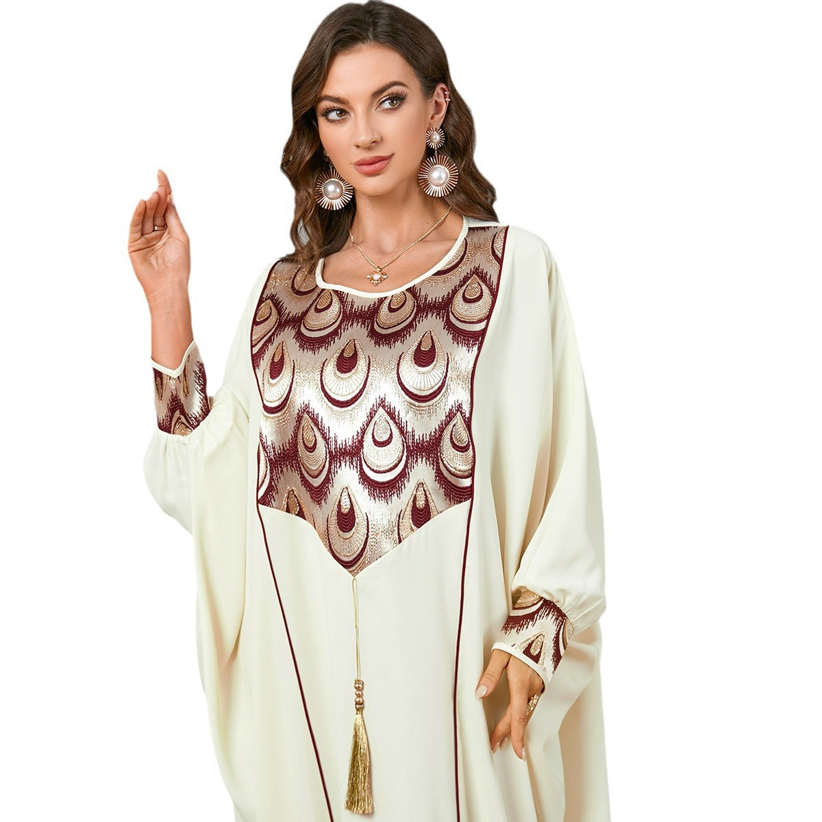 Women's Stylish Pendant Stitching Jacquard Batwing Sleeve Dress