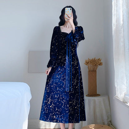 Court Retro Hot Gold Velvet Dress