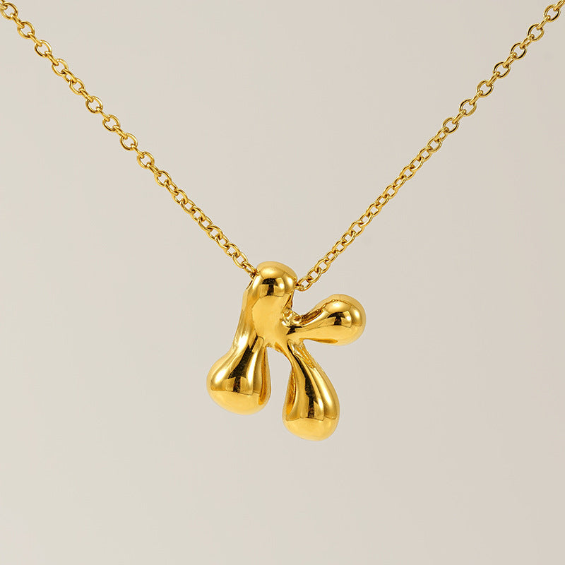 Women's Glossy Bubble Letter Necklace Gold Plated