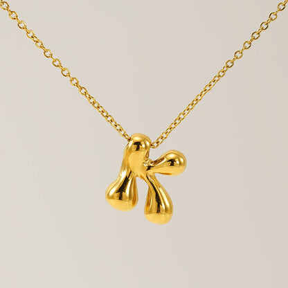 Women's Glossy Bubble Letter Necklace Gold Plated
