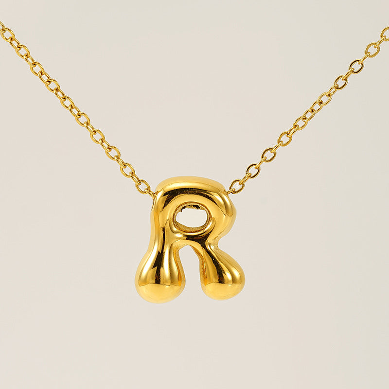Women's Glossy Bubble Letter Necklace Gold Plated