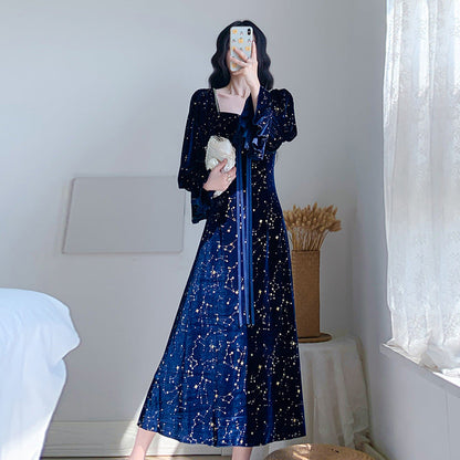 Court Retro Hot Gold Velvet Dress