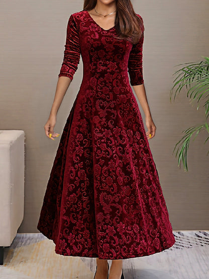 Women's Embossed Long Sleeve Temperament Slim Fit Dress