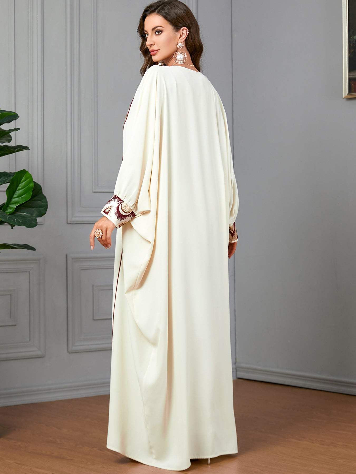 Women's Stylish Pendant Stitching Jacquard Batwing Sleeve Dress