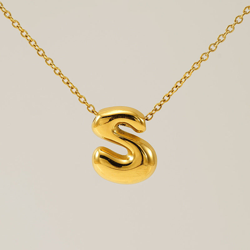 Women's Glossy Bubble Letter Necklace Gold Plated