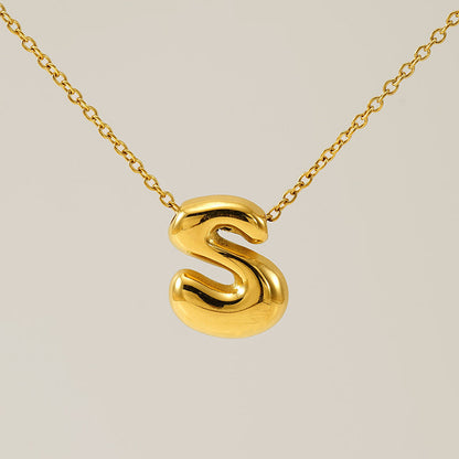 Women's Glossy Bubble Letter Necklace Gold Plated