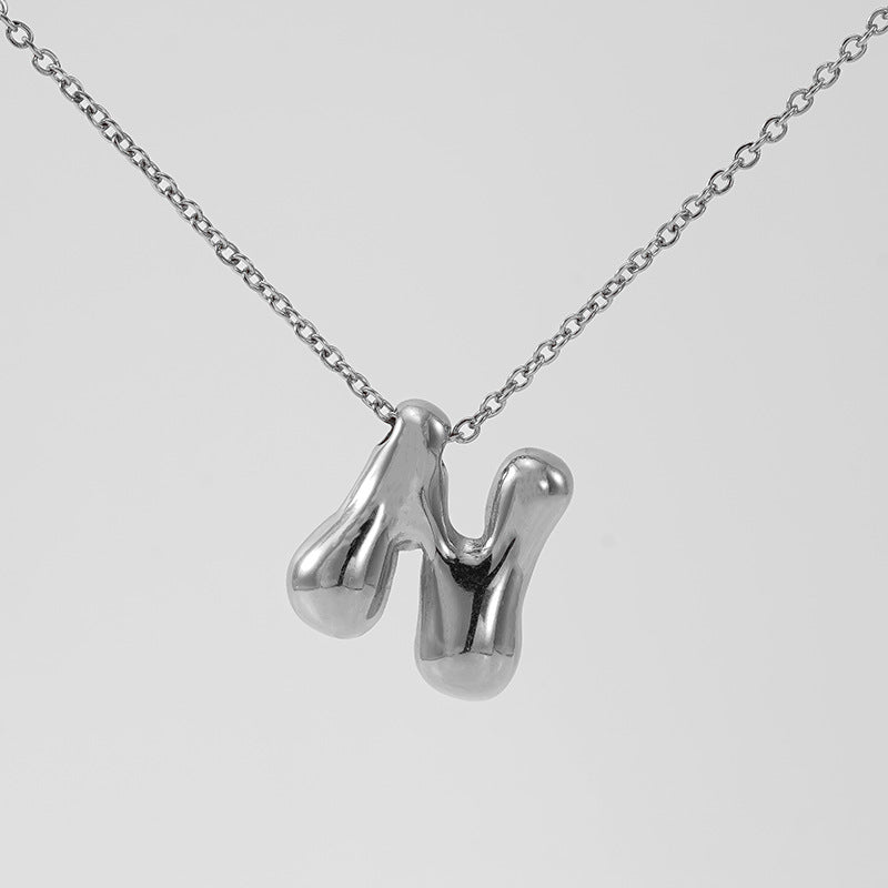 Women's Glossy Bubble Letter Necklace Gold Plated