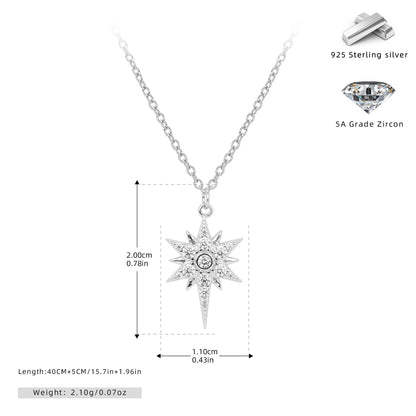 S925 Sterling Silver Inlaid Stone Eight-pointed Stars Pendant Necklace