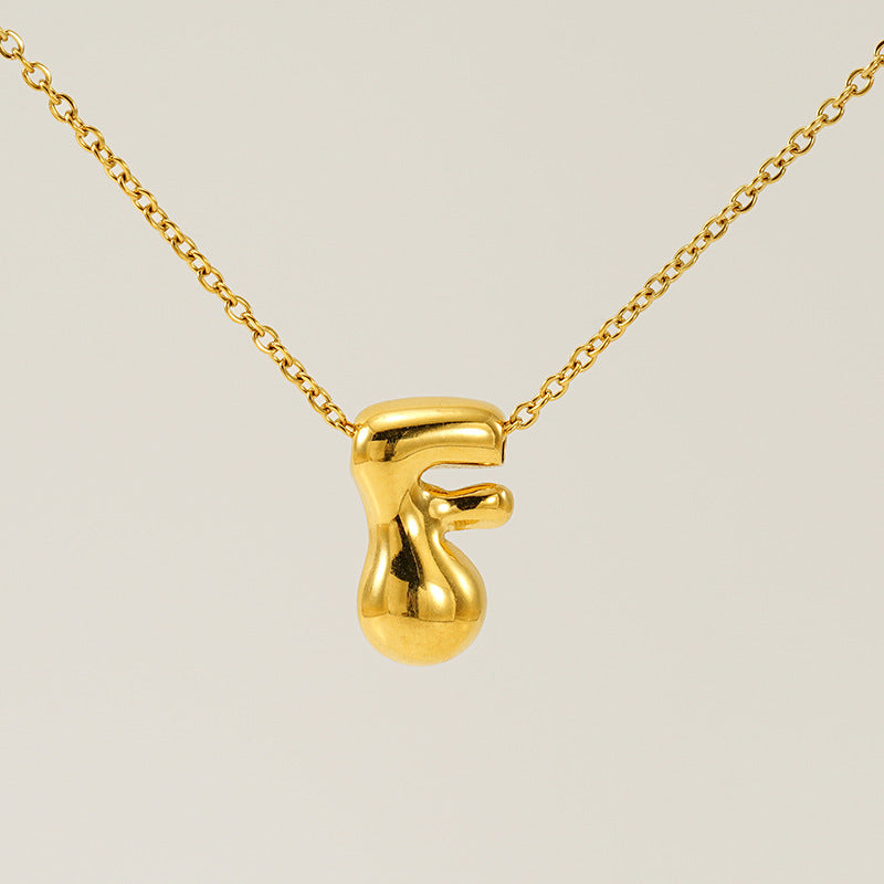 Women's Glossy Bubble Letter Necklace Gold Plated